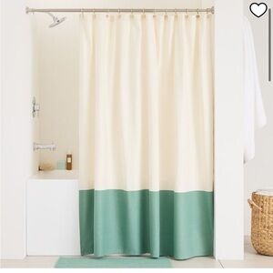 West Elm colorblock canvas shower curtain lavender